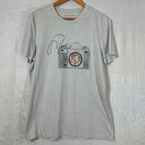 Banana Republic Eco T Shirt Large Gray Camera World Map Travel Globe
